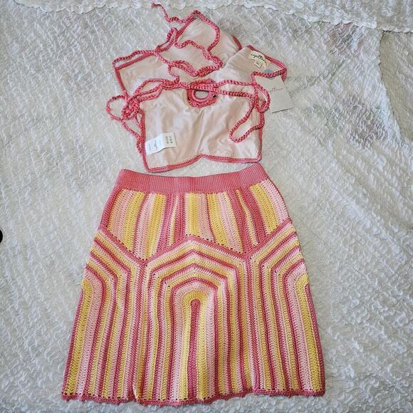Anthropologie Capittana Hannah Knitted Skirt Set Medium / Large Pink - Picture 8 of 9